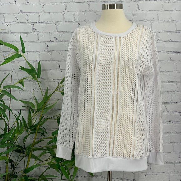 Fabletics Tops - Fabletics White Eyelet Long Sleeve Sophie Tunic